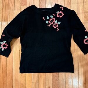 Michelle Nicole Black Top with Pink Floral Embroidery